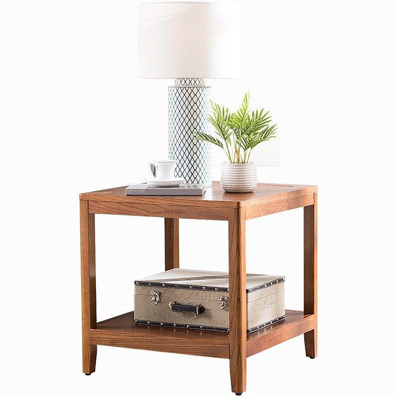 Tradional Wood End Table Double Tier Sofa Side Table for Living Room