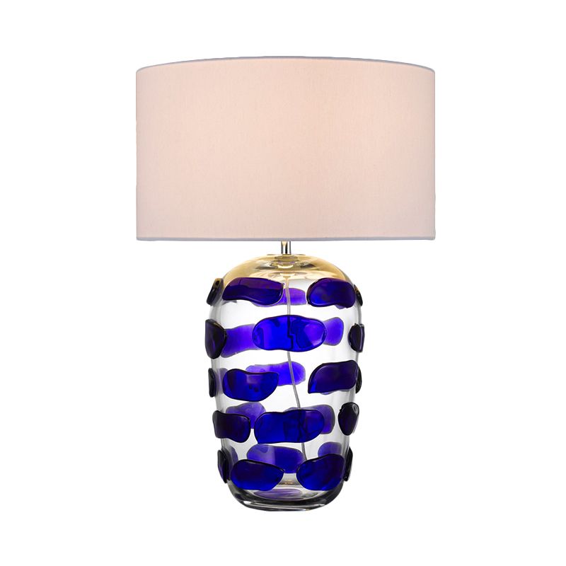 Yellow/Blue Jar Nightstand Light Modern 1 Bulb Clear Glass Desk Lamp with Drum Black/White Fabric Shade