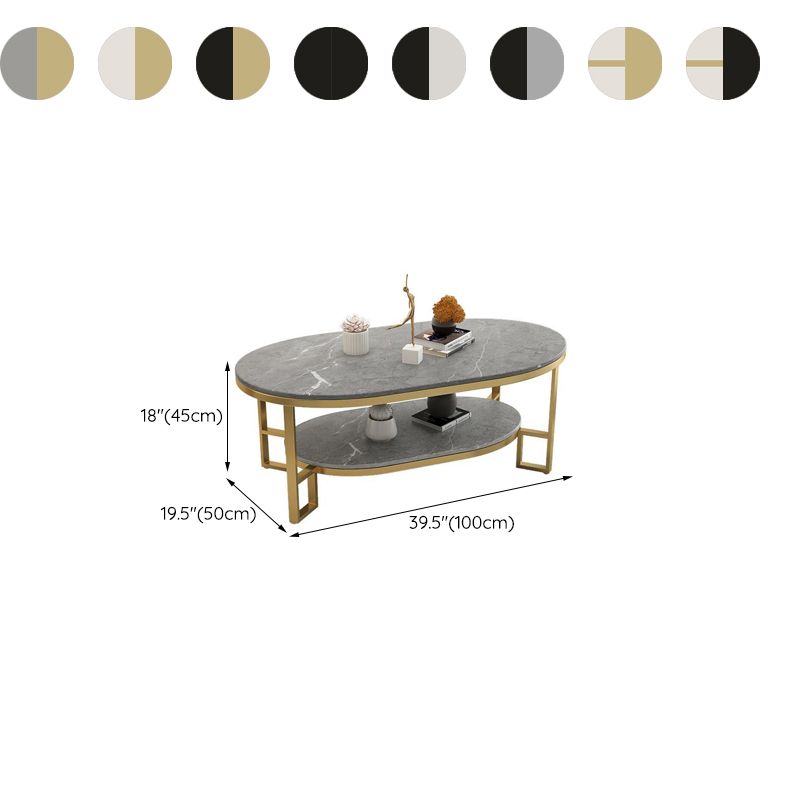 Rectangle Slate Coffee Table Abstract Coffee Cocktail Table with Shelf