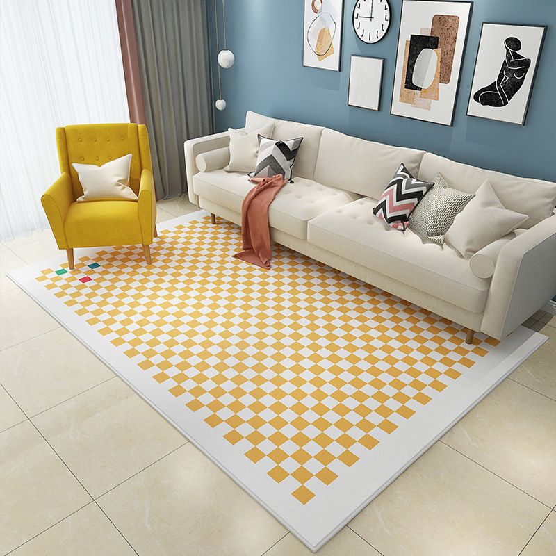 Green Modern Carpet Polyester Checkerboard Carpet Washable for Drawing Room