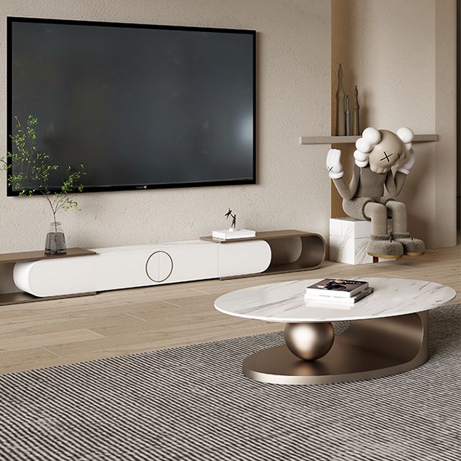 Glam Metal Abstract Base Cocktail Table Slate Top Coffee Table