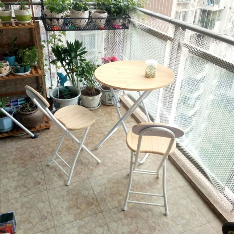 Folding Dining Table Set with Round Top and White Base Table Set for Home Use