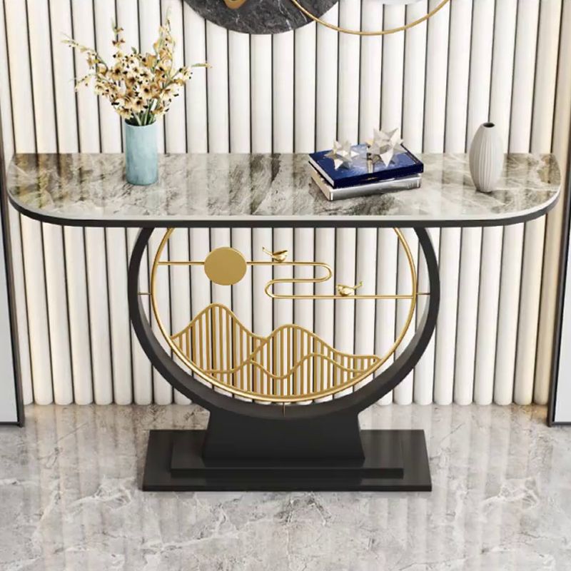 Glam Stone Half Moon Accent Table 1-shelf 31.5" Tall Console Table