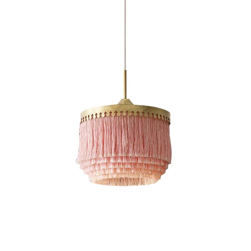 Single Pendant Light Minimalism Round Shade Fringe Suspension Light Fixture in Gold
