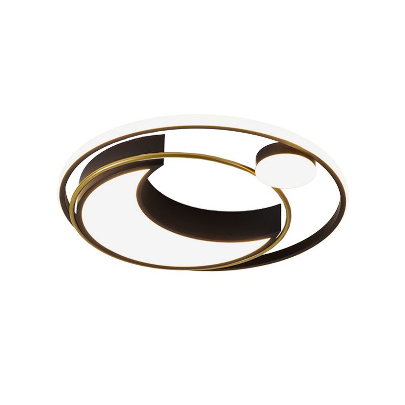 Plafonnier LED en forme de lune cirée noir/or, éclairage de plafond moderne en acrylique de 16 "/ 19,5" de diamètre avec conception latérale orbitale, lumière chaude/blanche