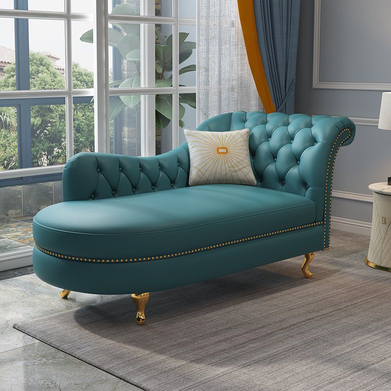 Tufted Genuine Leather Chaise Lounge Rolled Arms Lounge Chair for Bedroom and Living Room