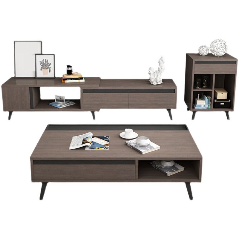 Modern 4 Legs Rectangle Cocktail Table in Wood with a Drawers