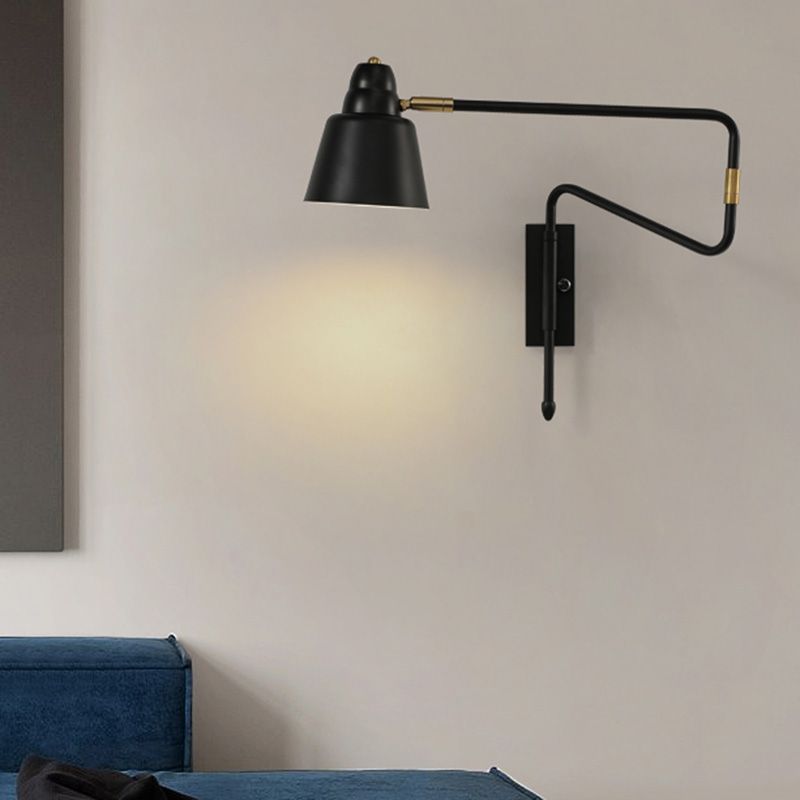 Shaded Bedside Wall Mounted Reading Lamp Metal 1 Head Nordic Task Wall Sconce with Retractable Arm