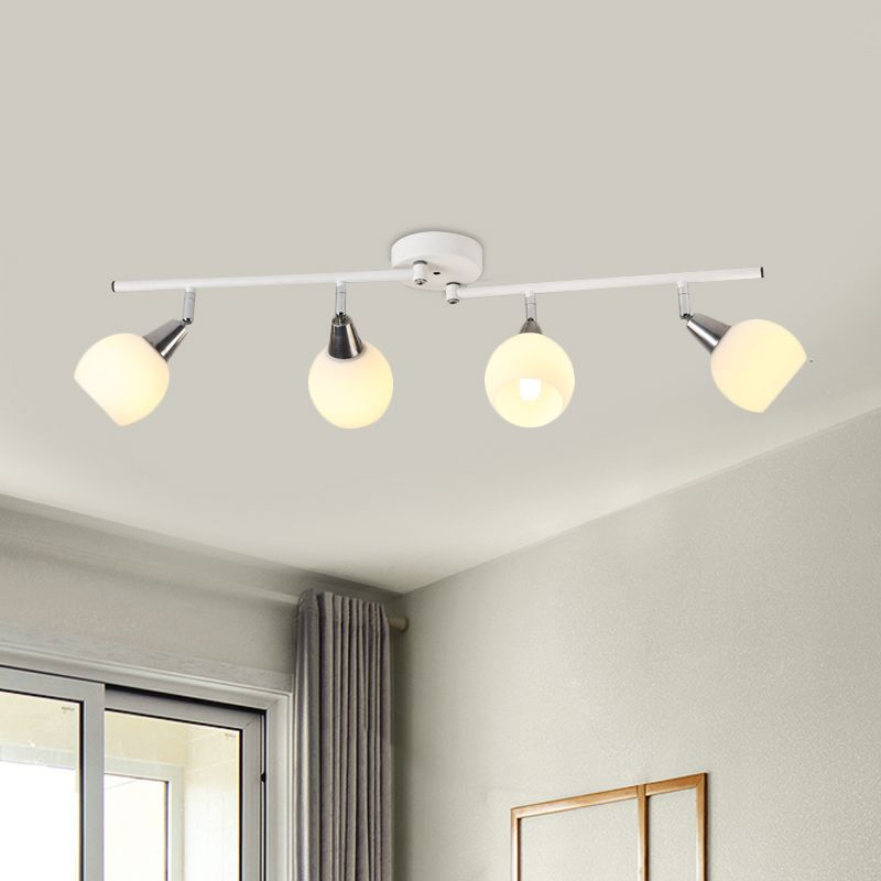 4/6 Lights Linear Adjustable Semi Flush Industrial Black/White Iron Flush Chandelier with Dome Glass Shade