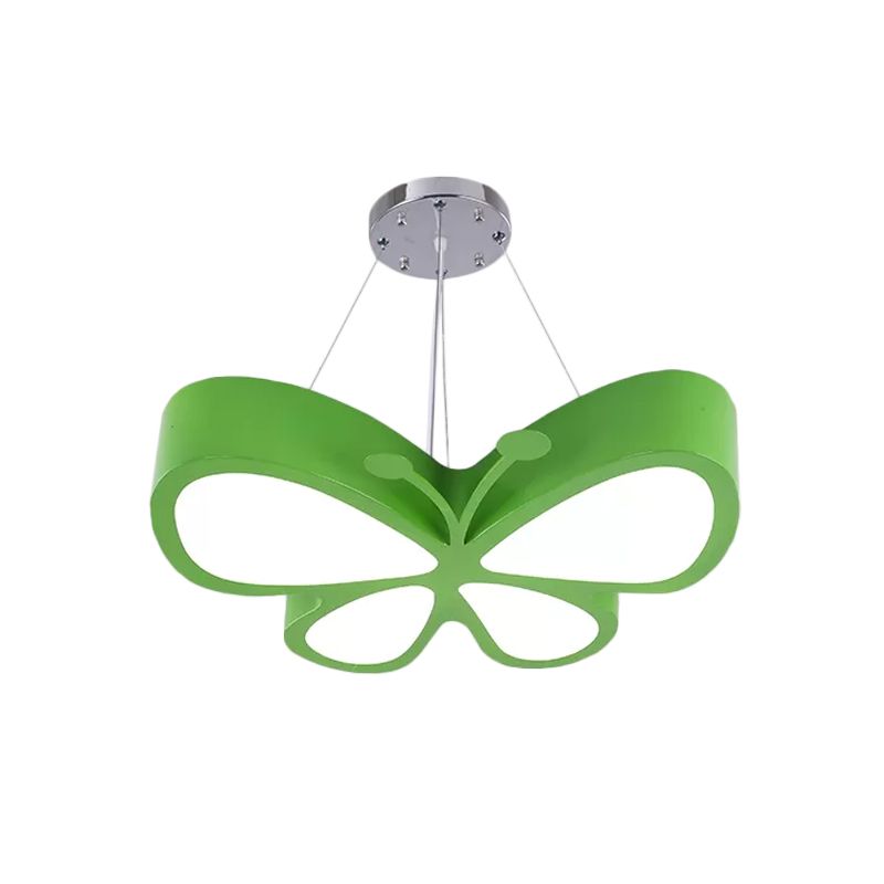 LED Bedroom Chandelier Lamp Kids Red/Yellow/Green Hanging Ceiling Light with Butterfly Acrylic Shade in Warm/White Light
