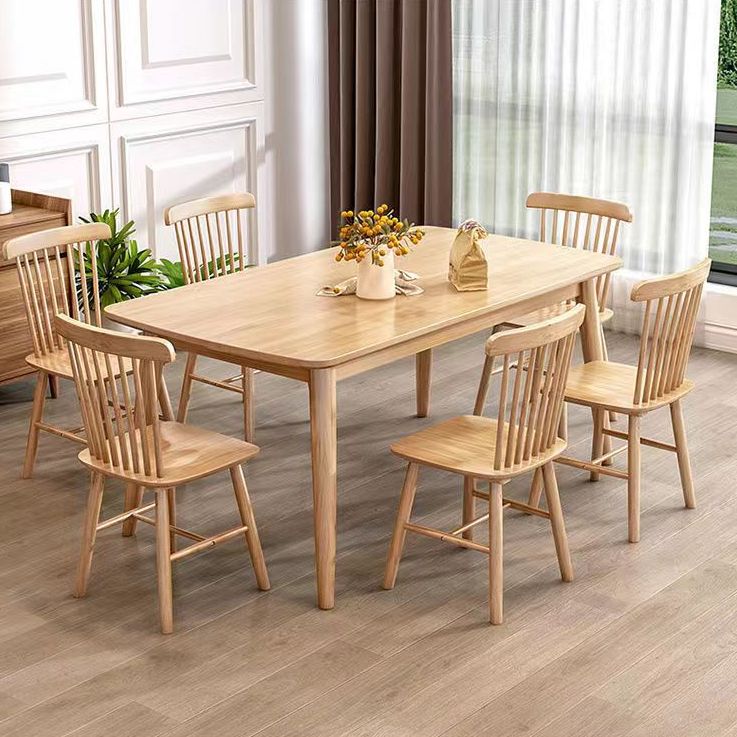 Modern Rubber Wood Dinette Set 1/2/5/7 Pieces Rectangle Beige Dining Table Set