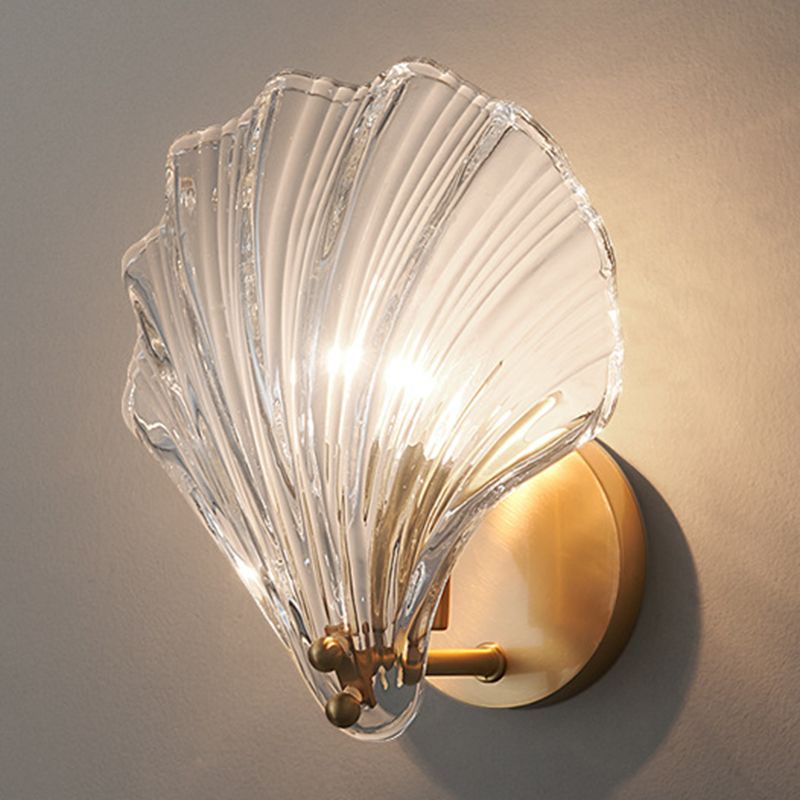 Solid Brass and Glass Wall Sconce 1 - Light Shell Shape Wall Light in Gold