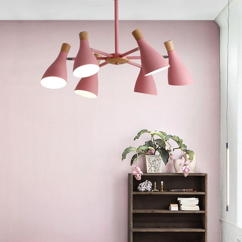 Nordic Wood Macron Chandelier Metal Lampshade Pendant Lighting Fixtures for Bedroom