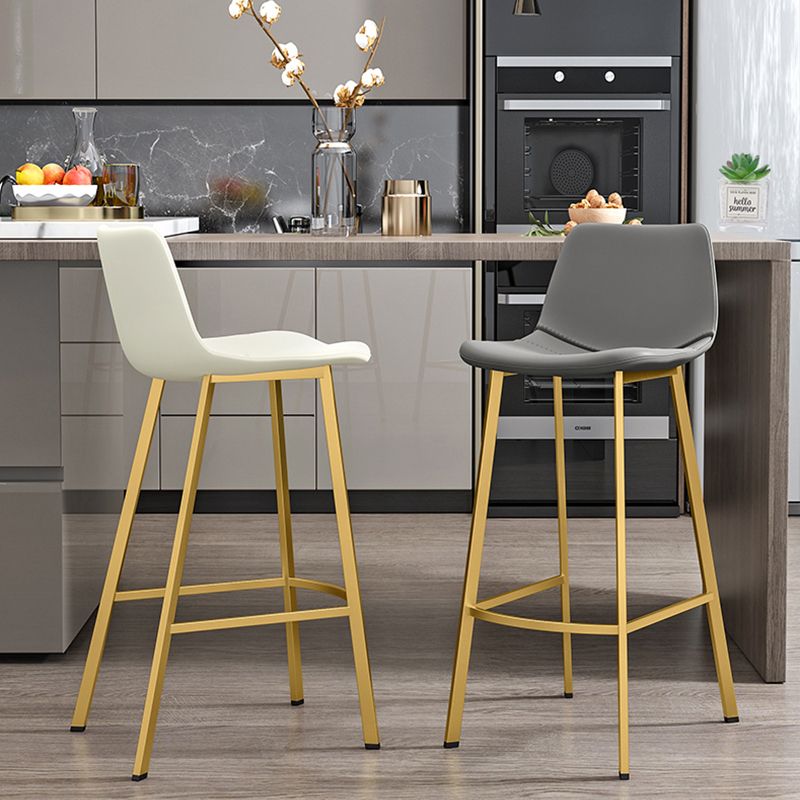 Glam Leather Upholstered Bar Stool Armless Low Back Stool with Gold Metal Legs