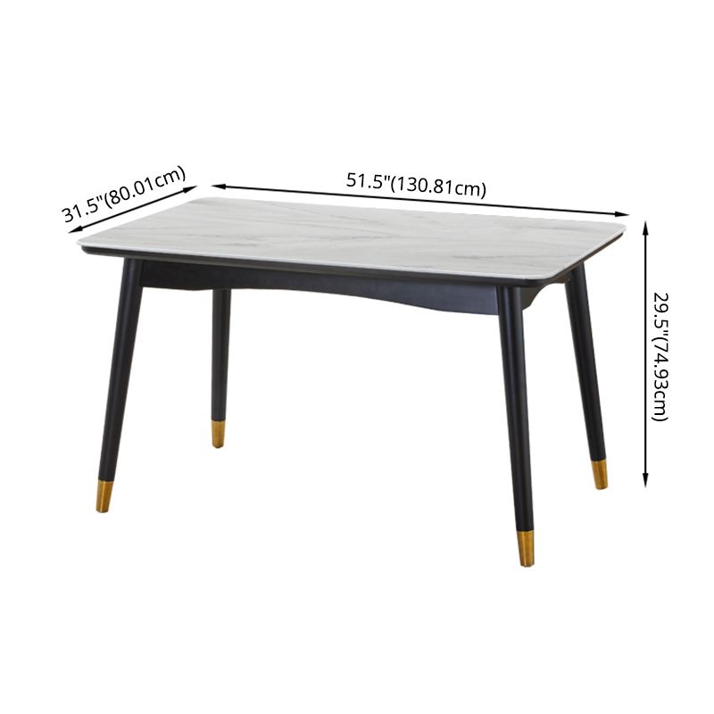 Modern White Slate Rectangular Dining Table Set with Four-leg Rubber Wood Base