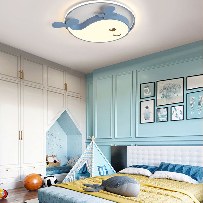Cute Cartoon Whale Acrylic LED Ceiling Light Eye Protection Kindergarten Lighting Fixture for Girls Boys Room