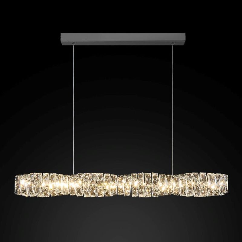LED Crystal Ceiling Pendant Fixture Cylinder Kitchen Island Light in Gold / Sliver