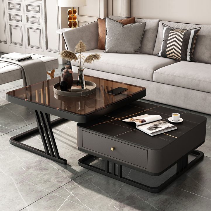 Frame Coffee Table Slate Top Coffee Cocktail Table with Storage Drawers
