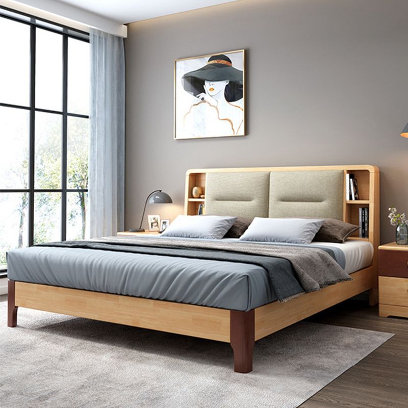 Natural Bed Frame Wood and Upholstered Standard Bed Upholstered Headboard