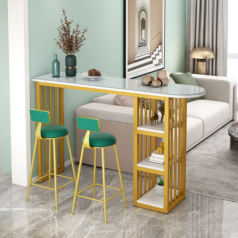 Glam Style Bar Table Set 2/3 Pcs Gold Frame Bar Table Set for Living Room