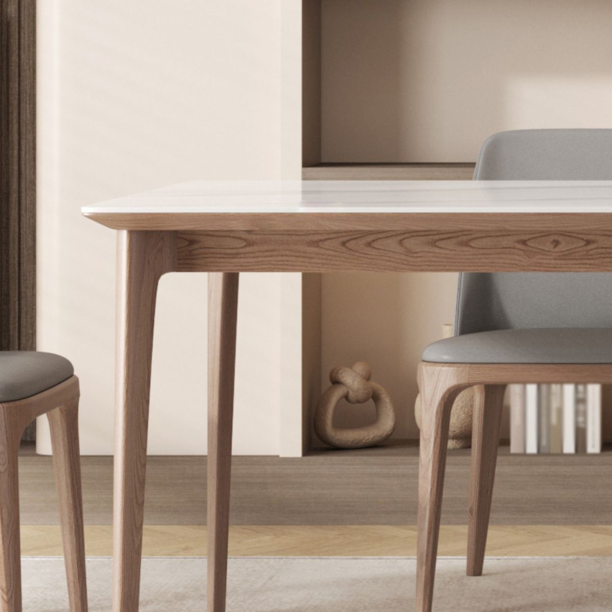 Modern 1/4/5/6/7 Pieces Dining Set Sintered Stone Dining Table Set with Wood Legs for Home