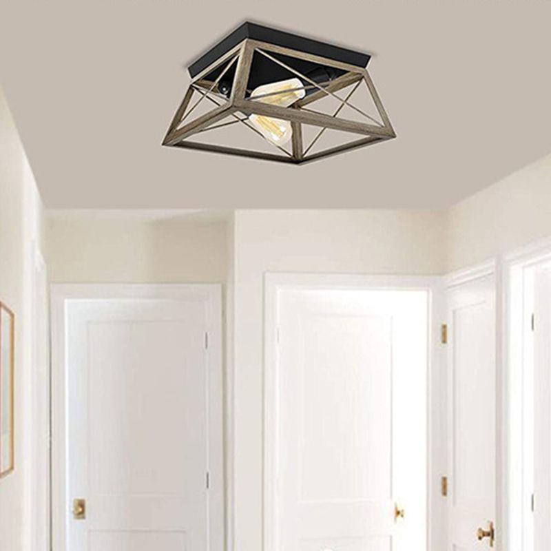 Square Dinning Room Flush Ceiling Light Fixture Industrial Metal Close To Ceiling Lighting