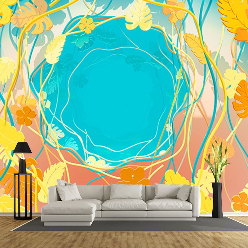 Illustration Stain Resistant Mural Wallpaper Tropical Plants Living Room Wall Mural