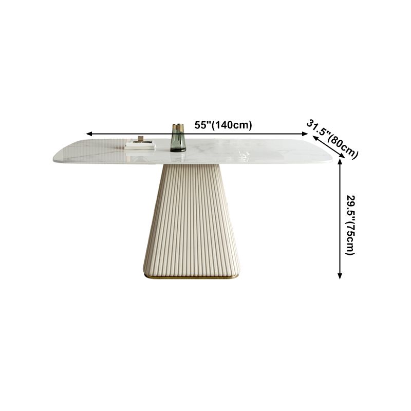 Traditional Luxury Dining Table White Rectangle Sintered Stone Table with Pedestal Base