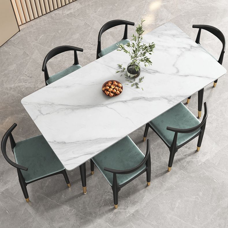 Sintered Stone White Dining Table Glam Style 4 Legs Table for Dining Room