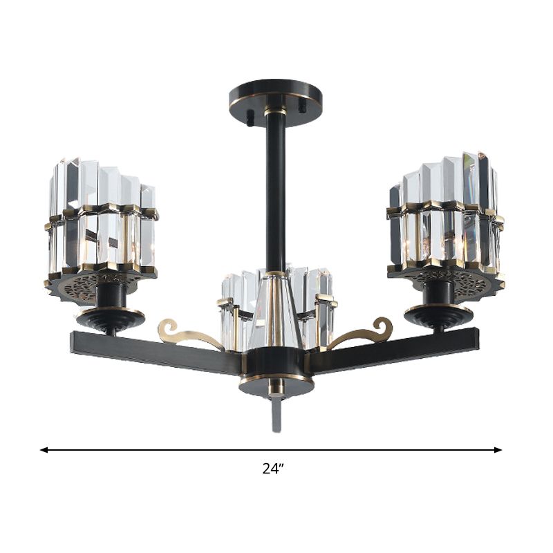 Modernismo Sputnik Luz colgante 3/6/8 Cabezas de la barra de cristal de tres lados Candelier en negro/latón
