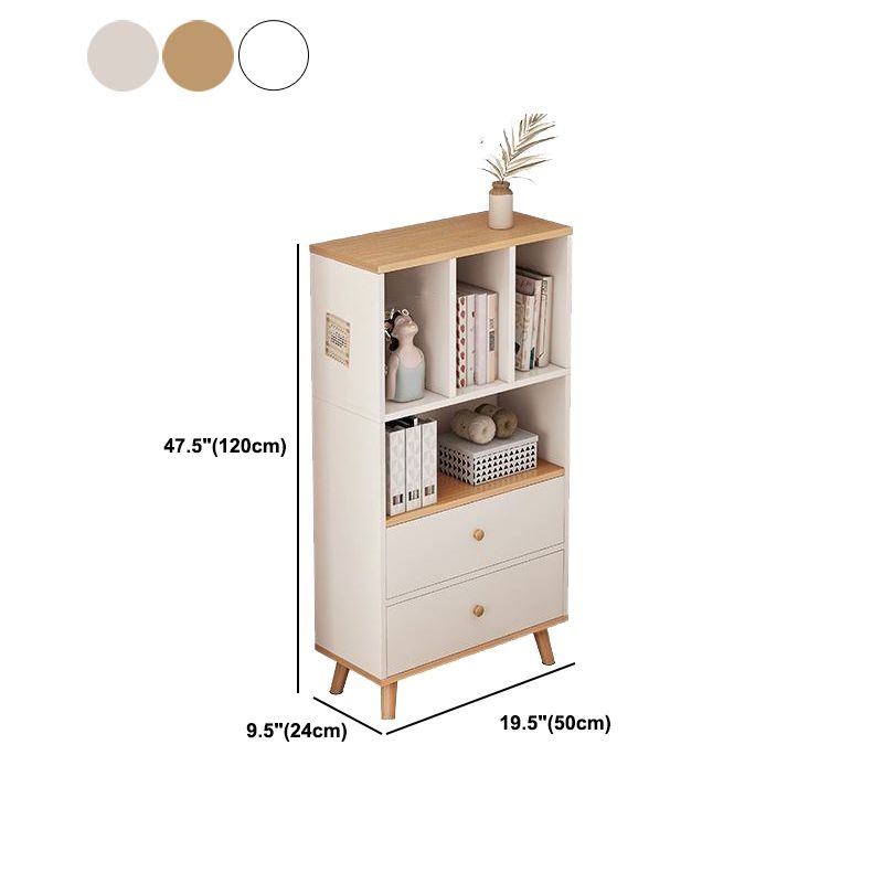 Modern Matte Finish Bookshelf Wooden Standard Bookcase with Drawer Storage