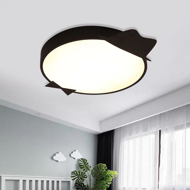 Black Round Flush Mount Lighting Kids LED Acrylic Ceiling Mounted Light in Warm/White Light