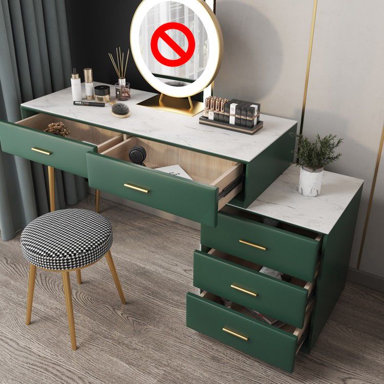 Genuine Leather Vanity Set 5 Storage Drawers Dressing Table with Padded Stool