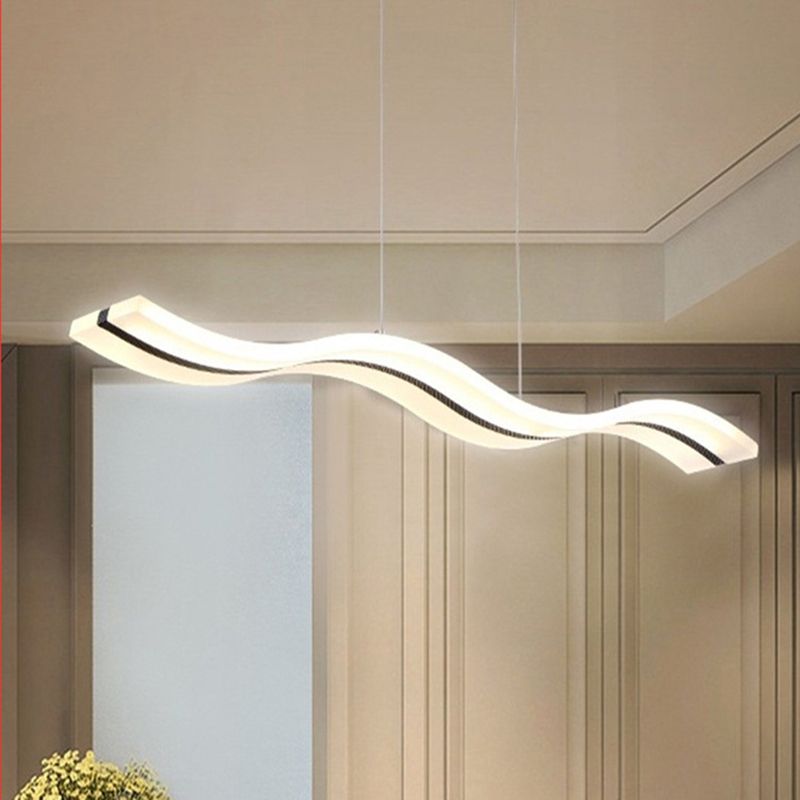 Luz de la isla LED de ola blanca en moderna luz colgante de acero inoxidable de estilo conciso con sombra acrílica