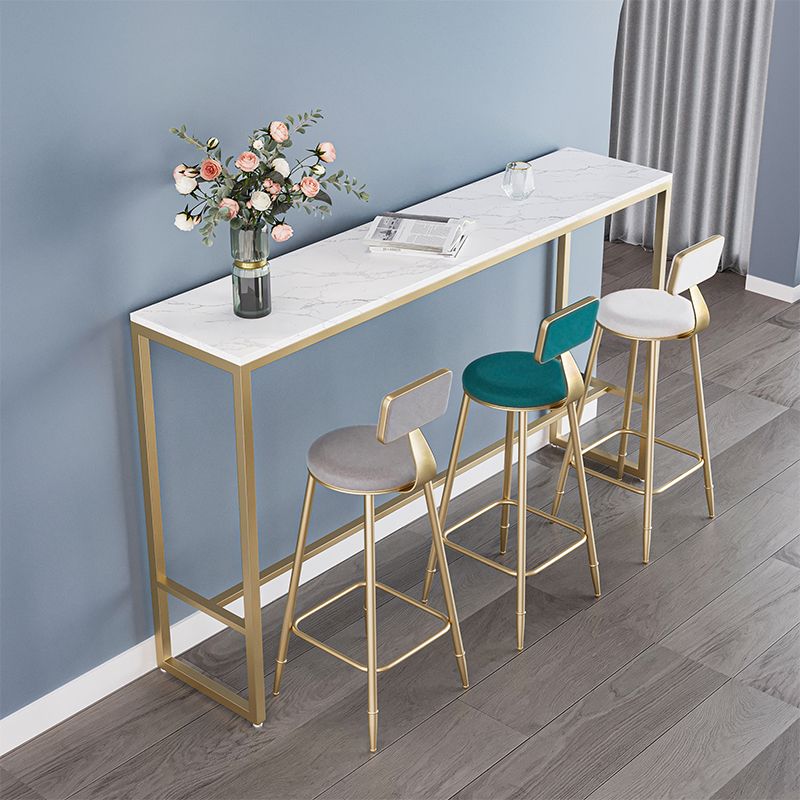 Stone Bar Dining Table Glam Rectangle Bar Table with Trestle for Milk Tea Shop