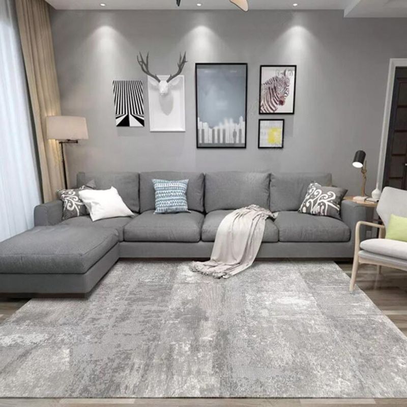 Unusual Abstract Rug Grey Modern Rug Polyester Washable Anti-Slip Backing Carpet for Living Room