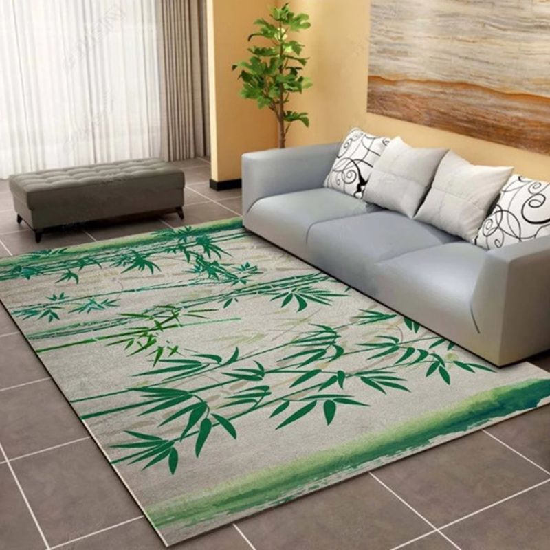 Contemporary Plants Printed Rug Color Mixed Polyester Area Carpet Non-Slip Backing Rug for Living Room