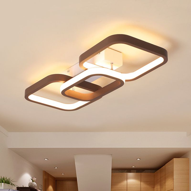 2/3/4 Heads Simple Square Flush Mount Ceiling Lamp Brown Hallway Ceiling Flush Mount in Warm/White