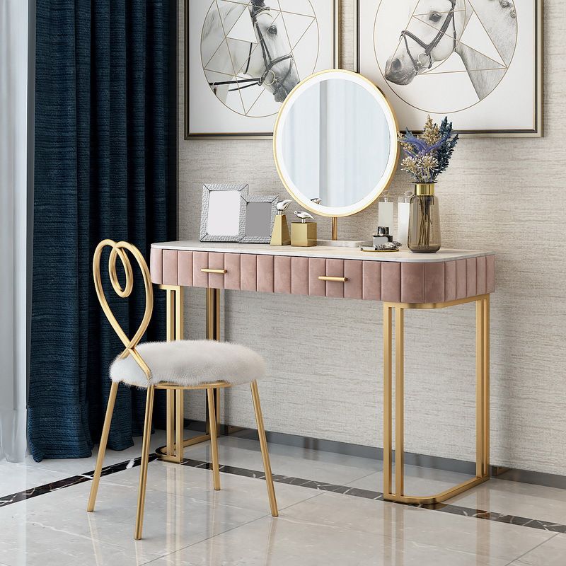 Glam 29.5" High Marble Vanity Dressing Table in Pink with Drawers