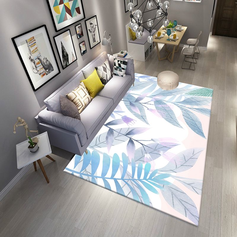Fresh Plants Printed Area Rug Simple Contemporary Rug Anti-Slip Backing Carpet for Home Decoration