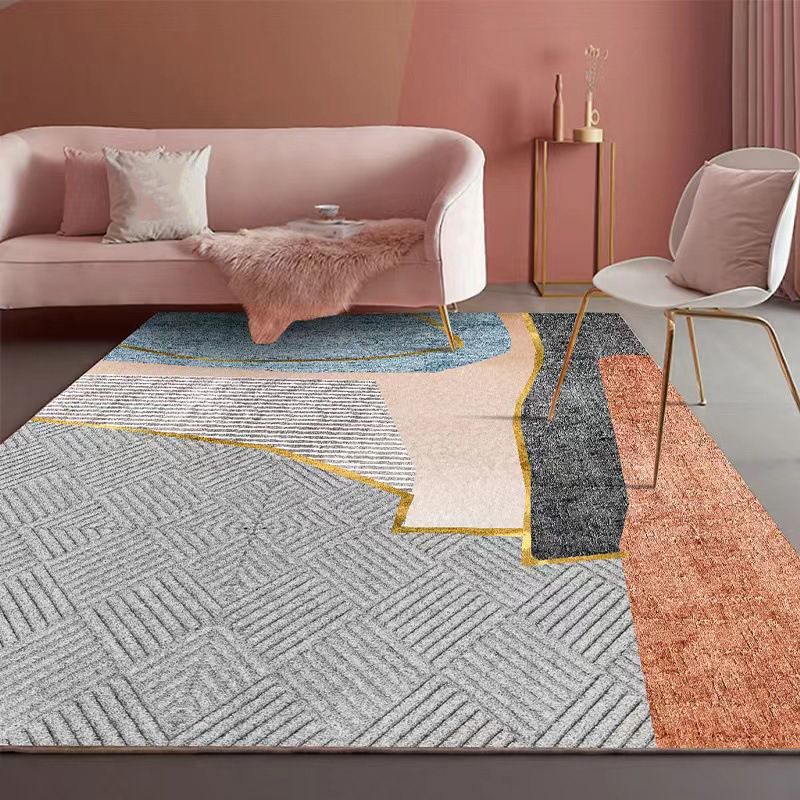 Orange Contemporary Carpet Polyester Striped Carpet Washable Carpet for Living Room