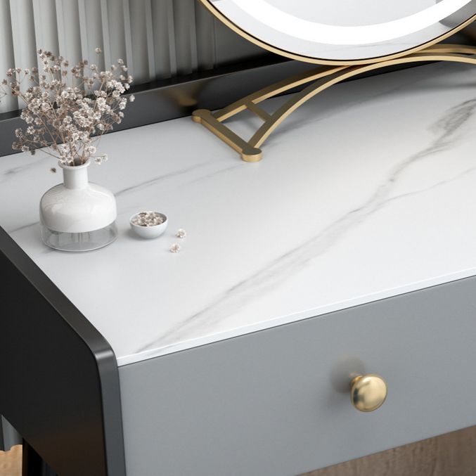 Contemporary Vanity Stone Top Makeup Dressing Table in Black