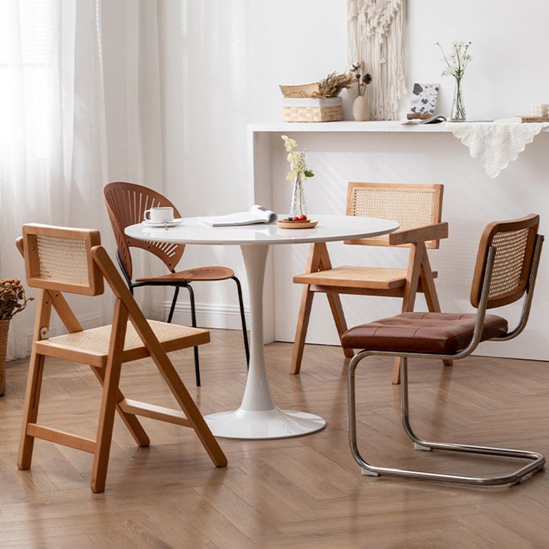 Silla de comedor casera de madera industrial, silla lateral de comedor sin brazos con respaldo abierto y respaldo de caña
