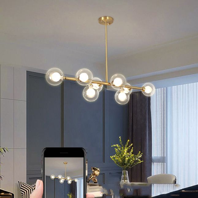 8-Lights Linear Hanging Ceiling Light Modern Glass Hanging Lamp Kit