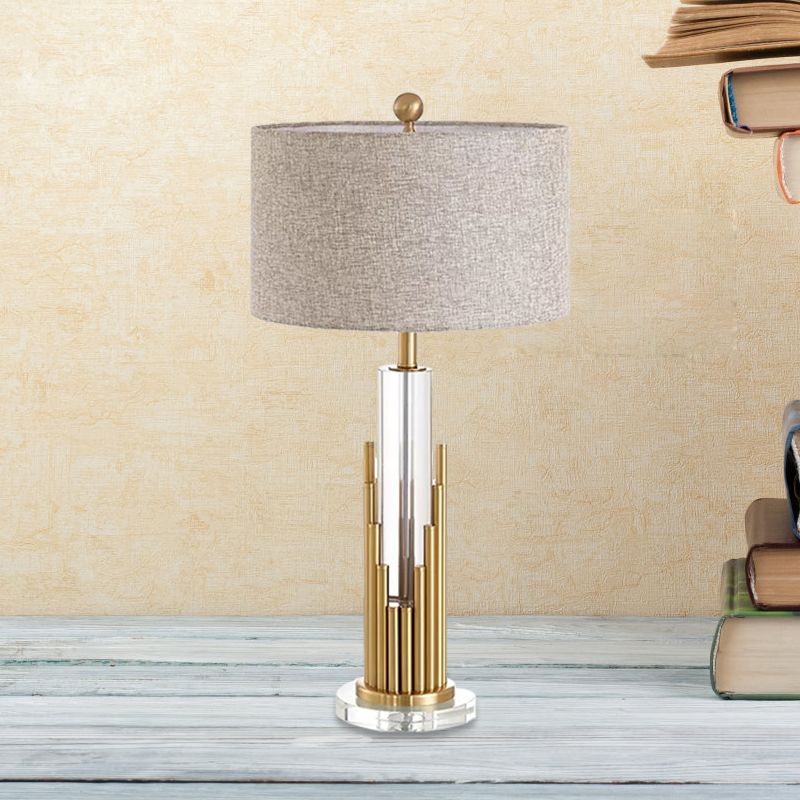 Luz de tela redonda de tela Noche Modernista 1 cabezal lámpara de mesa lina