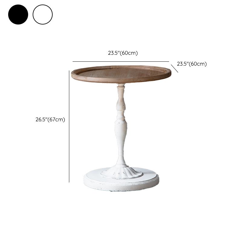 Round Shape Solid Wood End Table with Metal Base Corner Table for Living Room