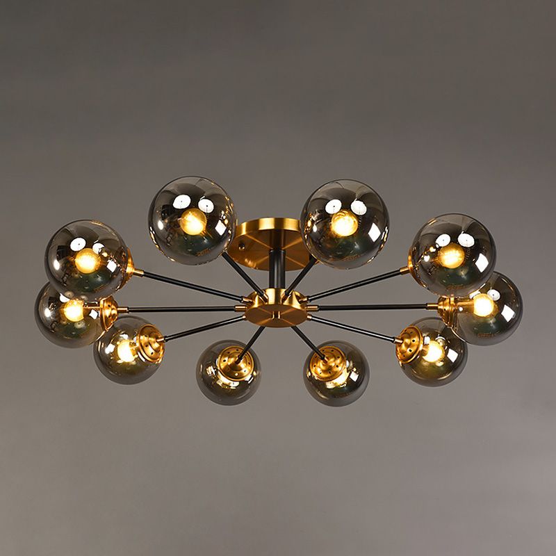 Moderne artistieke globe-plafondlamp, gelakt ijzer, semi-inbouw met glazen kap