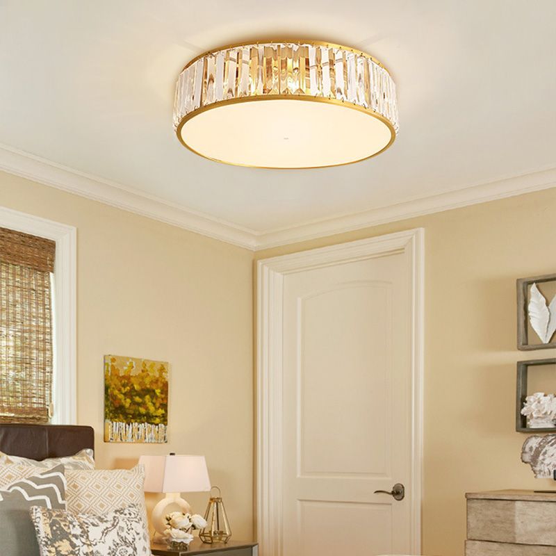 Luminaire encastré Plafonnier simpliste en cristal à tambour en or