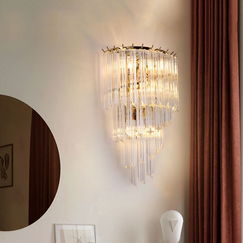 Lampada da parete scantati d'oro nella luce moderna di ferro da parete di ferro elettroplate artistico con tonalità di cristallo