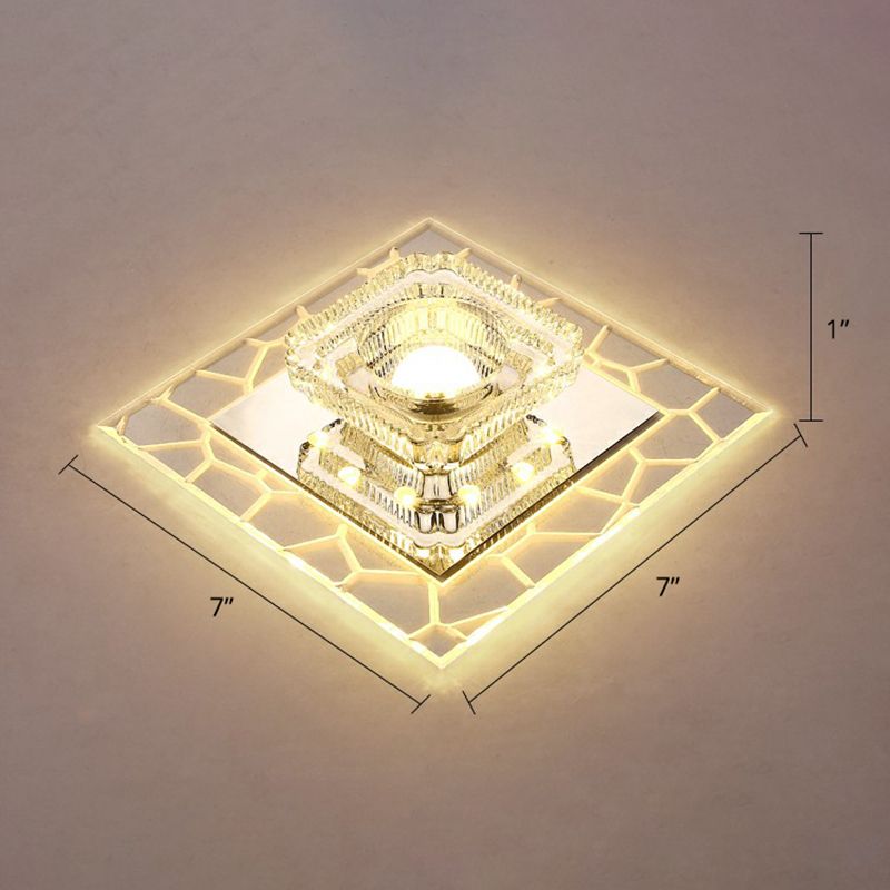 Prismatic Crystal Square Ceiling Lamp Minimalist Clear LED Flush Mount Lighting Fixture for Entryway